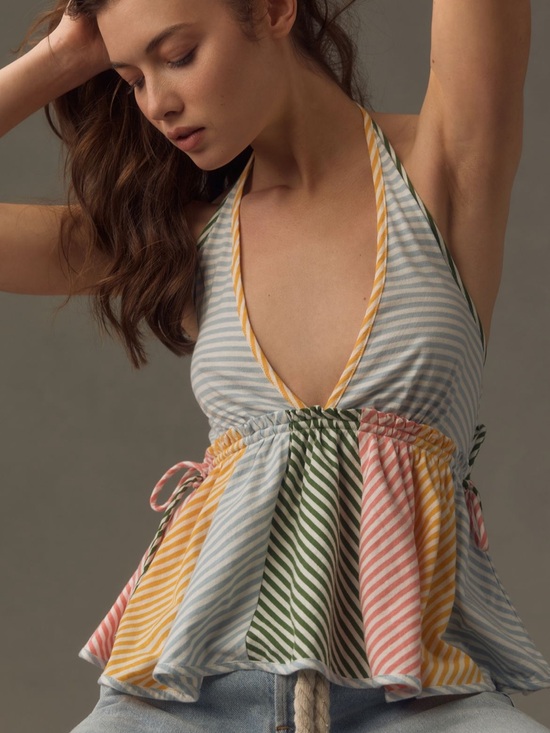 Anthropologie Tops - Anthropologie Light Blue and White Striped Halter Top